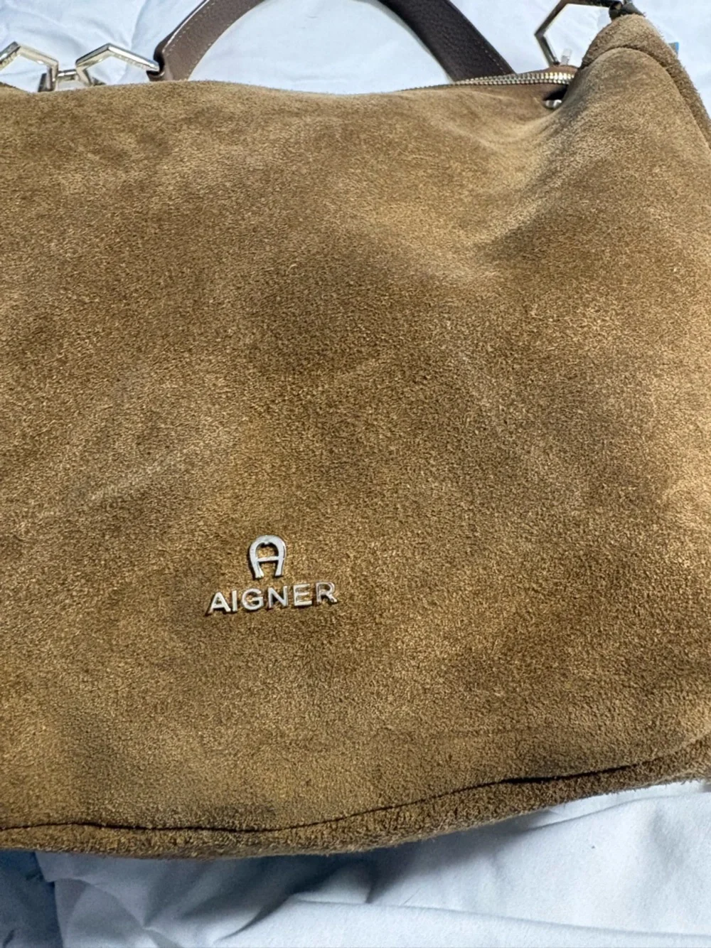 Etienne Aigner Brown Suede Shoulder Bag with Gold Hardware - Picture 2 of 13